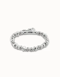 Pulsera elástica bañada en plata de ley con candado corazón