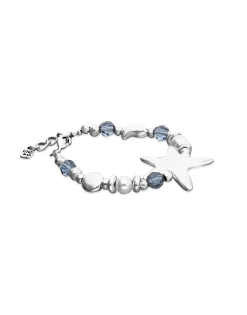 Pulsera elástica bañada en plata con cristales azules y estrella de mar
