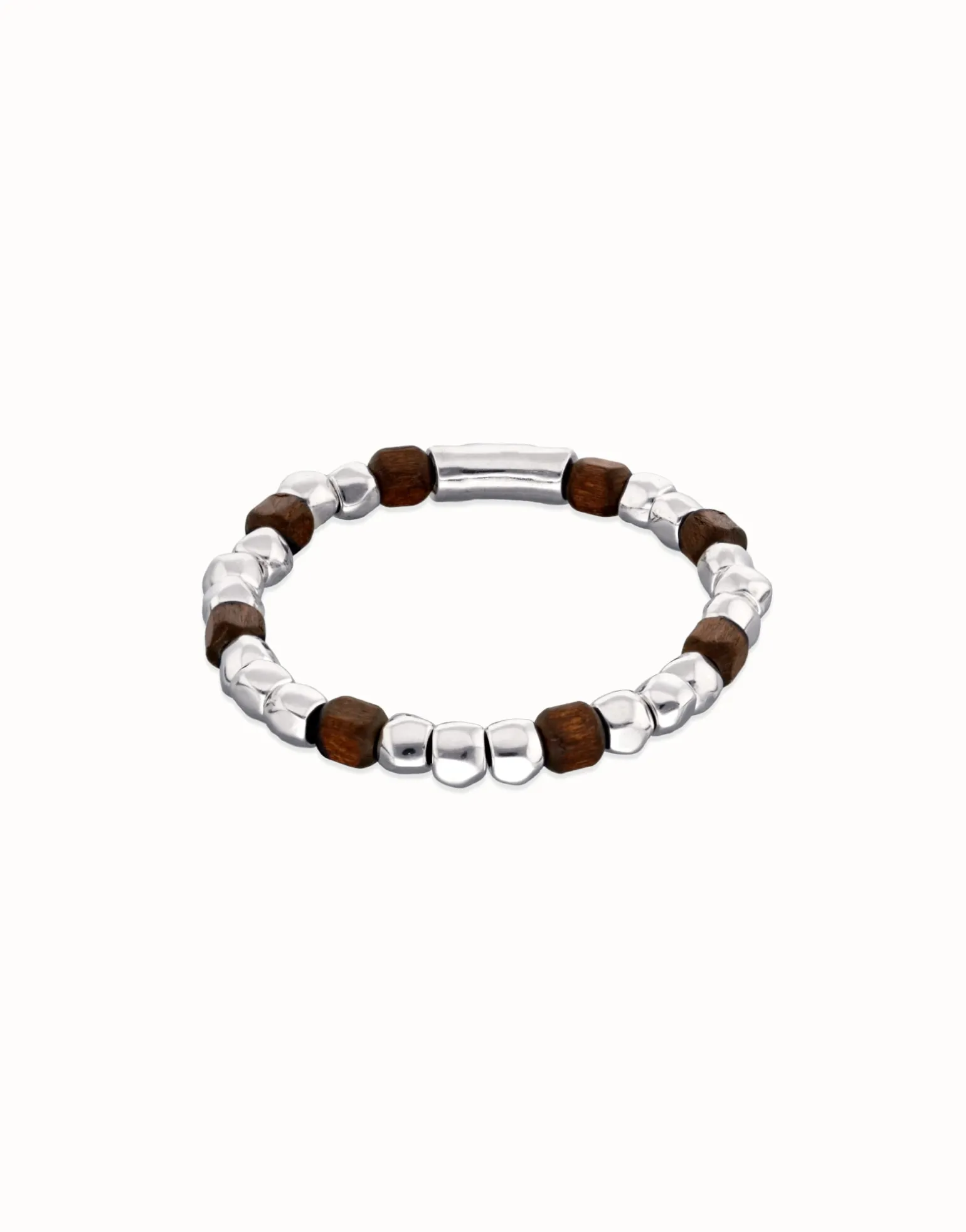 Pulsera elástica de cuentas en plata y madera