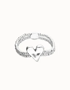 Pulsera elástica doble bañada en plata de ley con detalle de corazón