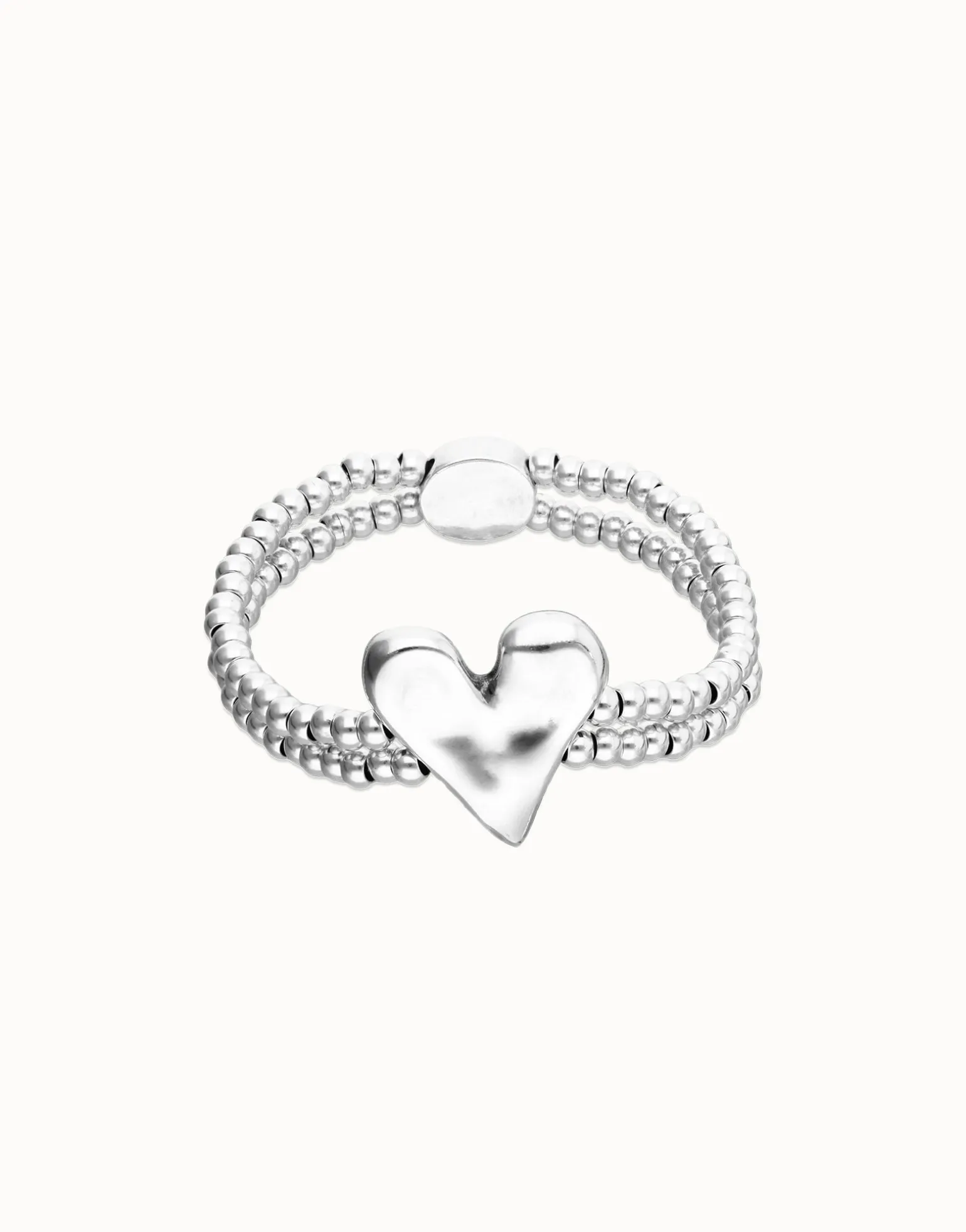 Pulsera elástica doble bañada en plata de ley con detalle de corazón
