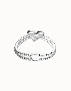Pulsera elástica doble bañada en plata de ley con detalle de corazón