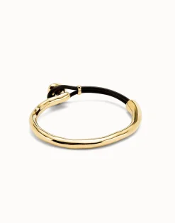 Pulsera fina bañada en oro 18k con cuero y cristal facetado multicolor