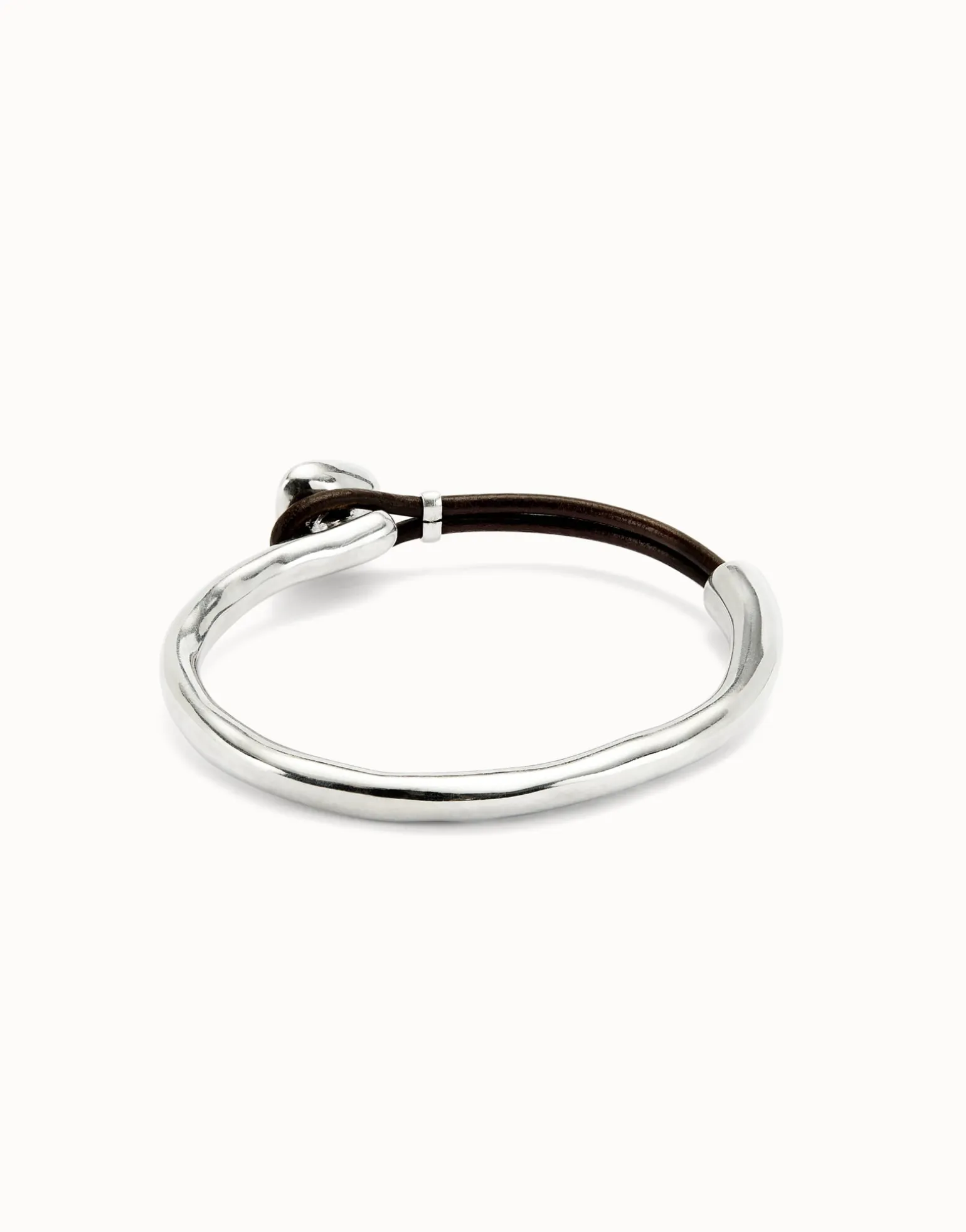 Pulsera fina bañada en plata de ley con cuero y cristal facetado verde