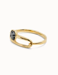 Pulsera rígida bañada en oro 18k con cristal facetado negro