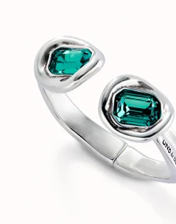 Pulsera rígida bañada en plata de ley y dos cristales verdes