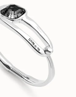 Pulsera rígida bañada en plata de ley con cristal facetado negro