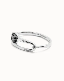Pulsera rígida bañada en plata de ley con cristal facetado negro