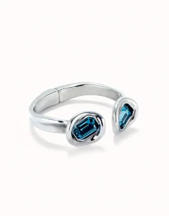 Pulsera rígida bañada en plata de ley y dos cristales azules