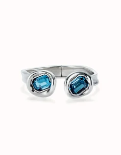 Pulsera rígida bañada en plata de ley y dos cristales azules