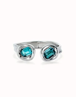 Pulsera rígida bañada en plata de ley y dos cristales celestes
