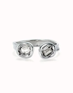 Pulsera rígida bañada en plata de ley y dos cristales blancos