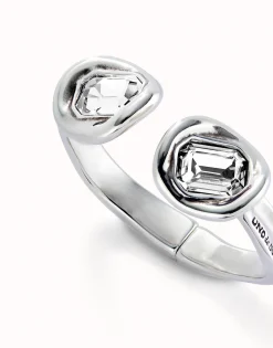 Pulsera rígida bañada en plata de ley y dos cristales blancos