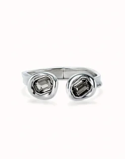 Pulsera rígida bañada en plata de ley y dos cristales grises