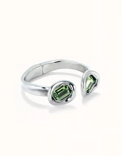 Pulsera rígida bañada en plata de ley y dos cristales turquesas