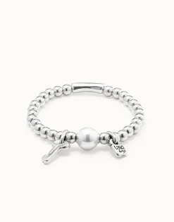 Pulsera rígida bañado en plata de ley con perla mujer