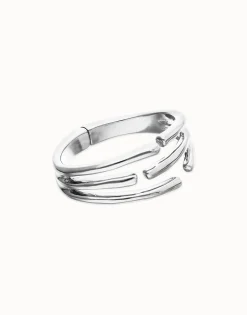 Pulsera rígida con múltiples formas orgánicas entrelazadas bañada en plata de ley