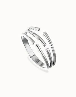 Pulsera rígida con múltiples formas orgánicas entrelazadas bañada en plata de ley