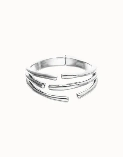 Pulsera rígida con múltiples formas orgánicas entrelazadas bañada en plata de ley