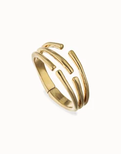 Pulsera rígida con múltiples formas orgánicas entrelazadas bañada en oro 18k