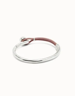 Pulsera semirígida bañada en plata de ley con cuero de color lila