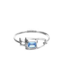 Pulsera semirrígida bañada en plata de ley con cristal facetado azul