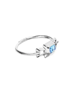 Pulsera semirrígida bañada en plata de ley con cristal facetado azul