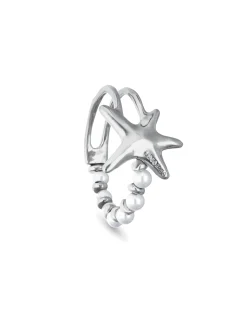 Pulsera semirrígida bañada en plata con perlas y estrella de mar