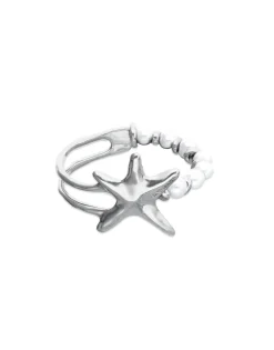 Pulsera semirrígida bañada en plata con perlas y estrella de mar