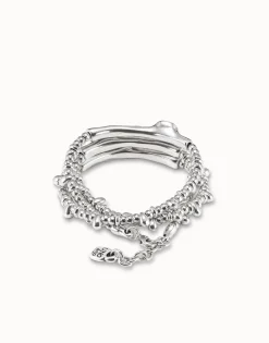 Pulsera triple bañada en plata de ley y cristal .