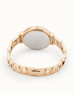 Reloj bañado en oro 18k con correa metálica y esfera redonda con interior blanco