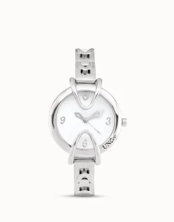 Reloj bañado en plata de ley con correa metálica y esfera redonda con interior blanco