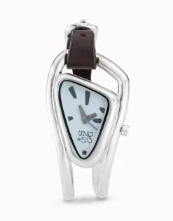 Reloj mujer con cuero y metal bañado en plata de ley
