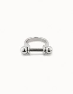 Anillo ancho con relieve bañado en plata de ley para mujer