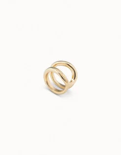 Anillo bañado en oro con diseño tubular para mujer