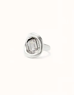 Anillo bañado en plata de ley con cristal blanco