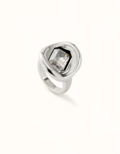 Anillo bañado en plata de ley con cristal blanco