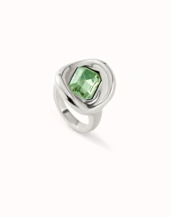 Anillo bañado en plata de ley con cristal turquesa