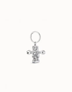 Llavero robot y logo grabado en plata de ley