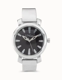 Reloj bañado en plata con esfera negra