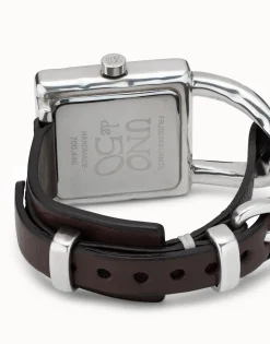 Reloj mujer con correa de cuero y bañado en plata de ley